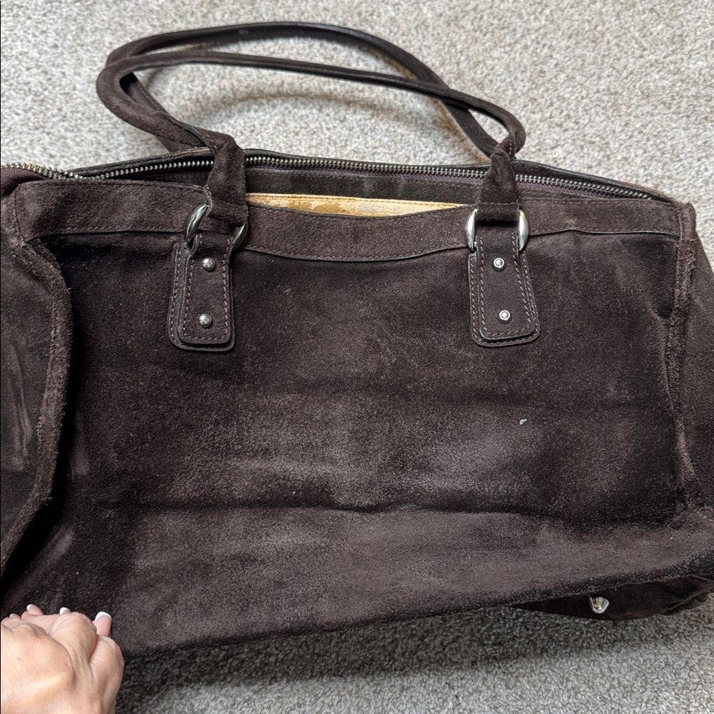 Made in Italy Genuine Leather Suede Hand Saddle Bag in Brown - Picture 6 of 14